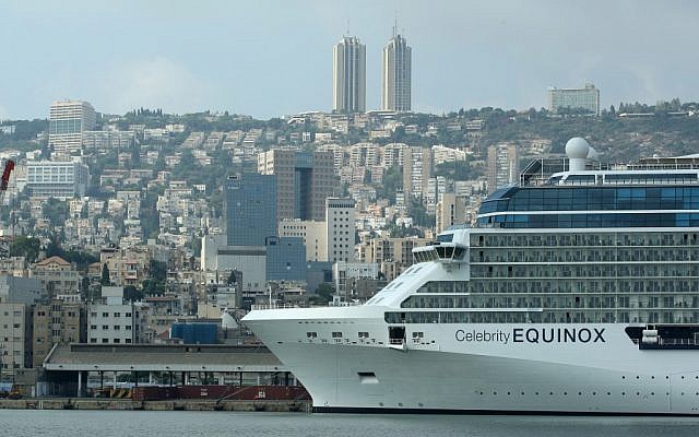 A cruise ship in the Haifa port (illustrative photo credit: Moshe Shai/Flash90)