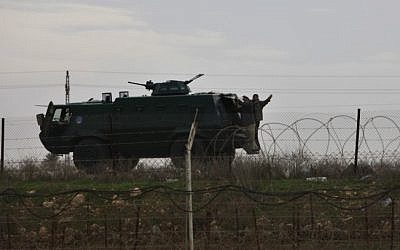 Illustrative photo of an Egyptian armored personnel carrier (APC), in Sinai, along the border with Israel. (photo credit: Tsafrir Abayov/Flash90)