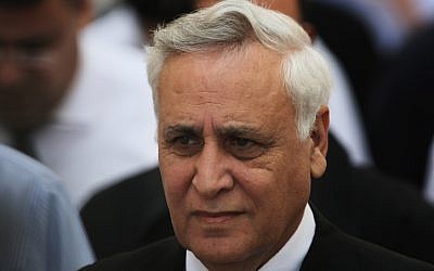 Former president Moshe Katsav walks out of the Supreme Court in Jerusalem in November 2011. (Kobi Gideon/Flash90)