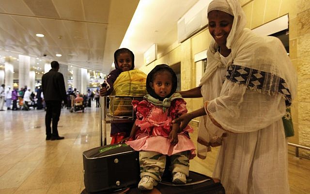 Newly arrived Ethiopian immigrants at Ben-Gurion International Airport in 2011 (photo credit: Kobi Gideon/Flash90)