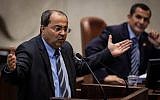 Ahmad Tibi addresses the Knesset on May 21, 2012.  (photo credit: Uri Lenz/Flash90)