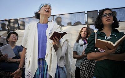 Members of the Women of the Wall organization pray at the Western Wall in Jerusalem on October 17, 2012 (photo credit: Miriam Alster/Flash90)