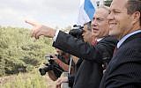 Prime Minister Benjamin Netanyahu and Jerusalem mayor Nir Barkat attend a ceremony at the Gilo neighborhood of Jerusalem (photo credit: Moshe Milner/GPO/Flash90)