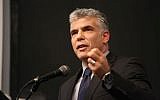 Yair Lapid reveals more of his platform at the Ariel University on October 30 (Photo by Yehoshua Yosef/Flash90)