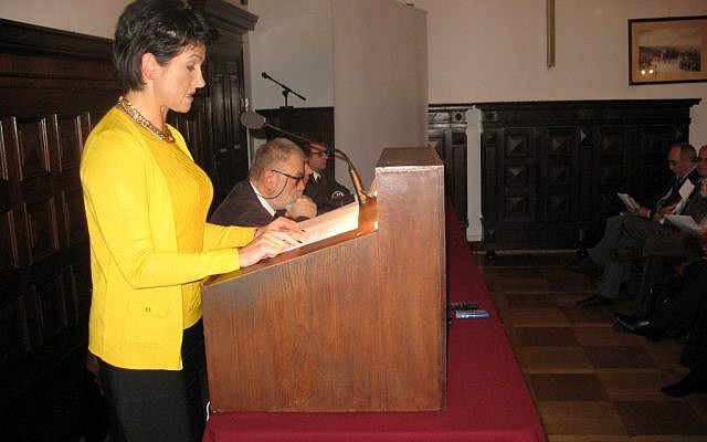 Polish deputy foreign minister Beata Stelmach addresses a Warsaw conference organized by Never Again, an organization dedicated to fighting Eastern European anti-Semitism and racism. (Photo credit: Nissan Tsur) Polish deputy foreign minister Beata Stelmach addresses a Warsaw conference organized by Never Again, an organization dedicated to fighting Eastern European anti-Semitism and racism. (Photo credit: Nissan Tsur)