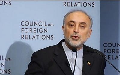 Iranian nuclear head Ali Akbar Salehi speaks to the Council on Foreign Relations in New York in October 2012. (photo credit: CFR screenshot) Iran's Foreign Minister Ali Akbar Salehi speaks to the Council on Foreign Relations in New York in October 2012. (photo credit: CFR screenshot)