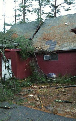 Hurricane Sandy sent a 100-year-old tree slicing through the roof the Isabella Freedman Jewish Retreat Center in Falls Village, Conn., on Monday. (Isabella Freedman Jewish Retreat Center/Facebook via JTA) Hurricane Sandy sent a 100-year-old tree slicing through the roof the Isabella Freedman Jewish Retreat Center in Falls Village, Conn., on Monday. (Isabella Freedman Jewish Retreat Center/Facebook via JTA)