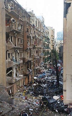 Lebanese soldiers inspect damage at the scene of an explosion in the mostly Christian neighborhood of Achrafiyeh, Beirut, Lebanon, Friday Oct. 19 (photo credit: AP/Bilal Hussein)