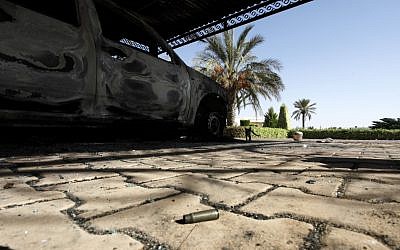 Outside the consulate after the Sept. 11 attack. (photo credit: AP/Mohammad Hannon)