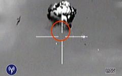 This image made from a video released by the Israel Defense Forces shows the downing of a drone that entered Israeli airspace in southern Israel on Saturday. (photo credit: AP/Israel Defense Forces via AP video)