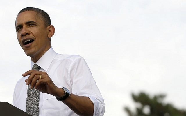 President Barack Obama speaks during a campaign event at Triangle Park in Dayton, Ohio, Tuesday, Oct. 23, 2012. (photo credit: Pablo Martinez Monsivais/AP) President Barack Obama speaks during a campaign event at Triangle Park in Dayton, Ohio, Tuesday, Oct. 23, 2012. (photo credit: Pablo Martinez Monsivais/AP)