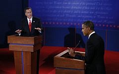 President Barack Obama and Republican presidential nominee Mitt Romney participate in the first presidential debate at the University of Denver, Wednesday, Oct. 3, 2012, in Denver. (photo credit: AP/ Rick Wilking)