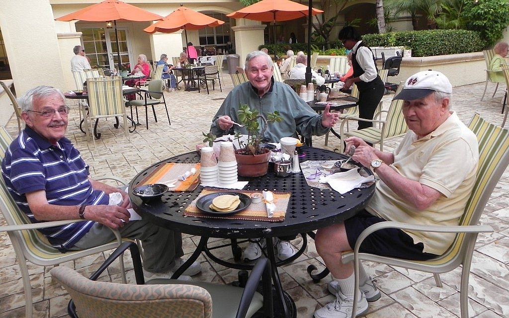 Residents of MorseLife, a Jewish retirement community in
West Palm Beach, Fla., start the day with an outdoor
breakfast. (Photo credit: Courtesy of MorseLife via JTA)
