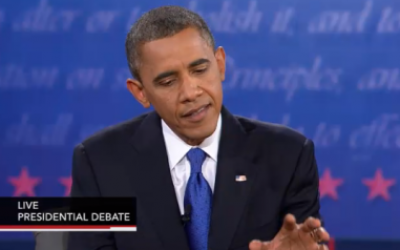Barack Obama speaks in Monday's debate (photo credit: PBS screenshot)