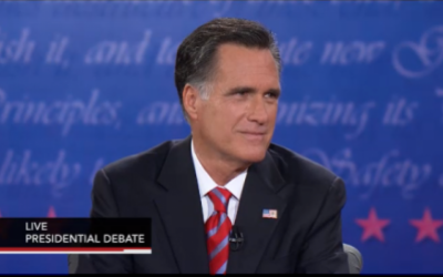 Mitt Romney in Monday's debate (photo credit: PBS SCreenshot)