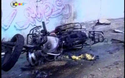 The destroyed motorbike in Gaza. (screenshot Channel 10)