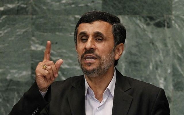 Iranian President Mahmoud Ahmadinejad addresses the UN General Assembly in New York City in September 2012 (photo credit: AP/Jason DeCrow)