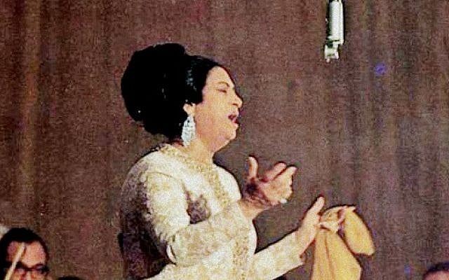 Umm Kulthum at one of her last public concerts in 1968 (photo credit: CC BY public domain/Wikipedia) Umm Kulthum at one of her last public concerts in 1968 (photo credit: CC BY public domain/Wikipedia)