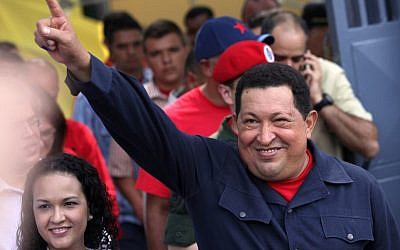 Venezuela's President Hugo Chavez leaves a polling station in Caracas after voting in presidential elections, October 8, 2012 (photo credit: AP/Rodrigo Abd) Venezuela's President Hugo Chavez leaves a polling station in Caracas after voting in presidential elections, October 8, 2012 (photo credit: AP/Rodrigo Abd)