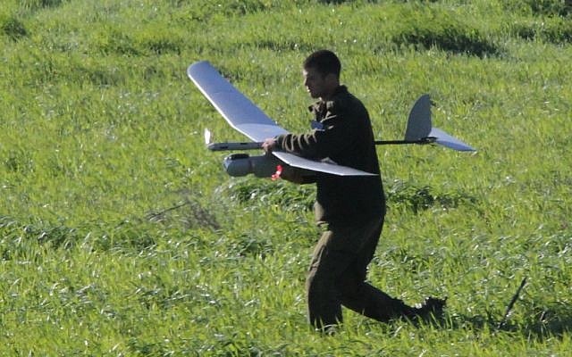An Israeli soldier preparing a UAV for a flight over the Settlement of Itamar in 2011. (Photo credit: Flash90/Nati Shohat).