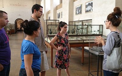LeeHe Shulov (second from left) and Rinat Edelstein (second from right) with fellow Manofim creators (photo credit: Jessica Steinberg/Times of Israel)