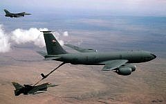 An F-16 refueling in the air during a drill. (photo credit: Jeffrey Allen, U.S. Air Force/Department of Defense)