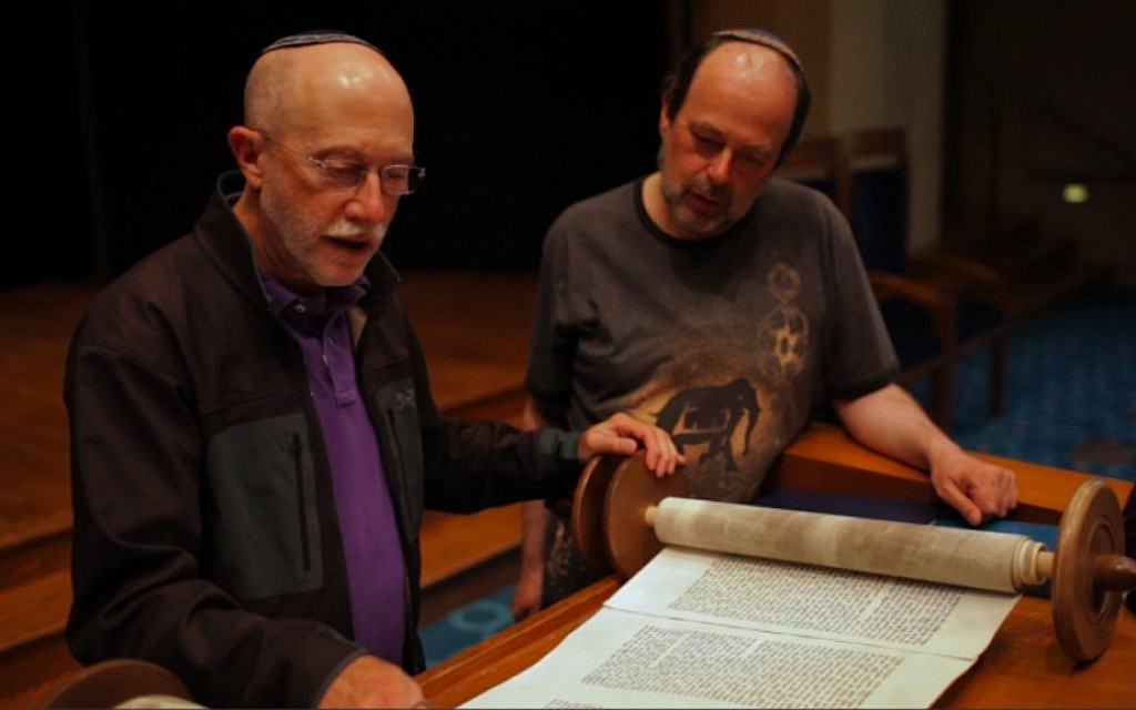 A rabbi (Lawrence Kushner, left) introduces a pornographer (Matthew Jacobs) to the Torah in "Your Good Friend." (Photo credit: Courtesy of Dovetale Films)