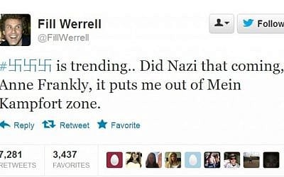 A Twitter user hashtagging a swastika (photo credit: image capture from Twitter)