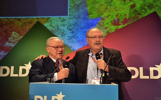 Yossi Vardi (right) with Hubert Burda at a recent DLD conference. Burda is chairman of Hubert Burda Media, a sponsor of the event (photo credit: DLD/Hubert Burda Media)