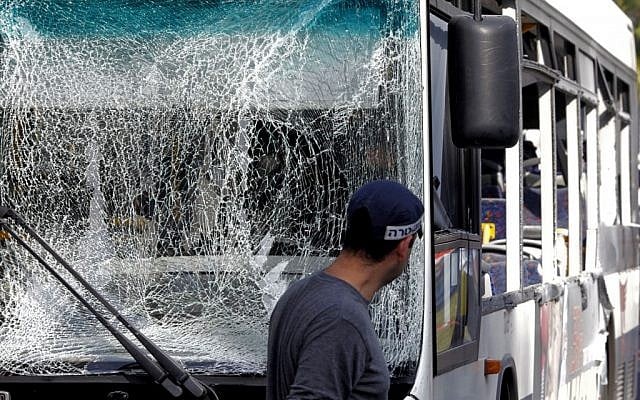 The front of a bus that was targeted in a bombing attack in Tel Aviv, Wednesday, November 21, 2012 (photo credit: Flash90) The front of a bus that was targeted in a bombing attack in Tel Aviv, Wednesday, November 21, 2012 (photo credit: Flash90)