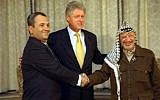 Ehud Barak, left, with Bill Clinton and Yasser Arafat (photo credit: Sharon Farmer)