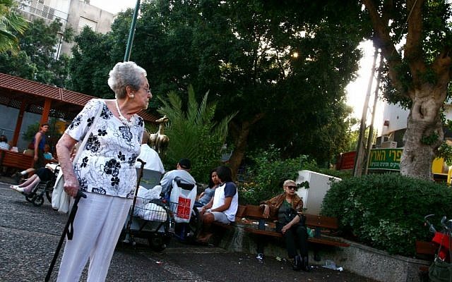 An elderly Israeli woman keeping it real on the streets of Ramat Gan (photo credit: Chen Leopold/Flash90/File)