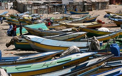 Palestinian fishing boats in Gaza in 2008 (photo credit: Wissam Nassar/Flash 90)
