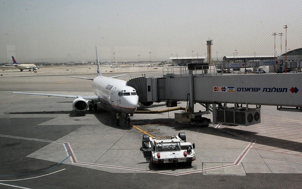 Illustrative photo of a plane on the tarmac at Ben Gurion International Airport (photo credit: Nati Shohat/Flash90)