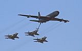 Three F-15s refueling from a Boeing 707 during a 2010 air show (Ofer Zidon/Flash 90)