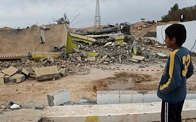 A demolished house in an unrecognized Bedouin village in the Negev, December 2010 (photo credit: Jorge Novominsky/Flash90)