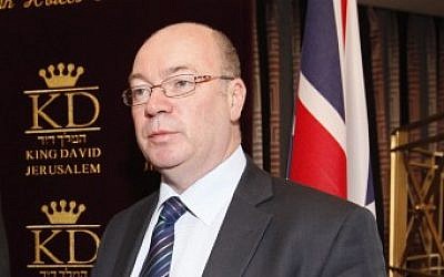 British Foreign Office Minister Alistair Burt (right) meets with Deputy Foreign Minister Danny Ayalon at the King David Hotel in Jerusalem in January 2012. (photo credit: Miriam Alster/Flash90) British Foreign Office Minister Alistair Burt (right) meets with Deputy Foreign Minister Danny Ayalon at the King David Hotel in Jerusalem in January 2012. (photo credit: Miriam Alster/Flash90)