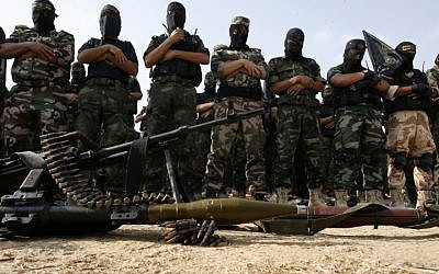 Members of Hamas rival organization Palestinian Islamic Jihad praying in Gaza on the 17th anniversary of the death of the group's founder, Fathi Shikaki (Photo credit: Abed Rahim Khatib/ Flash 90)