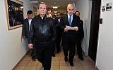 Prime Minister Benjamin Netanyahu (right) and Defense Minister Ehud Barak at the Defense Ministry in Tel Aviv on November 14, 2012. (photo credit: Ariel Hermoni/Ministry of Defense/Flash90)