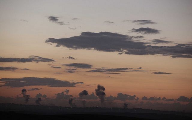 Smoke from Israeli air strikes rising over Gaza on Wednesday (Photo credit: Edi Israel/ Flash 90)