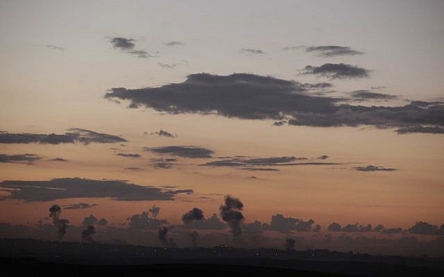 Smoke billows over Gaza after a series of IAF airstrikes that marked the onset of Operation Pillar of Defense, Wednesday, November 14, 2012 (photo credit: Edi Israel/Flash90) Smoke billows over Gaza after a series of IAF airstrikes that marked the onset of Operation Pillar of Defense, Wednesday, November 14, 2012 (photo credit: Edi Israel/Flash90)