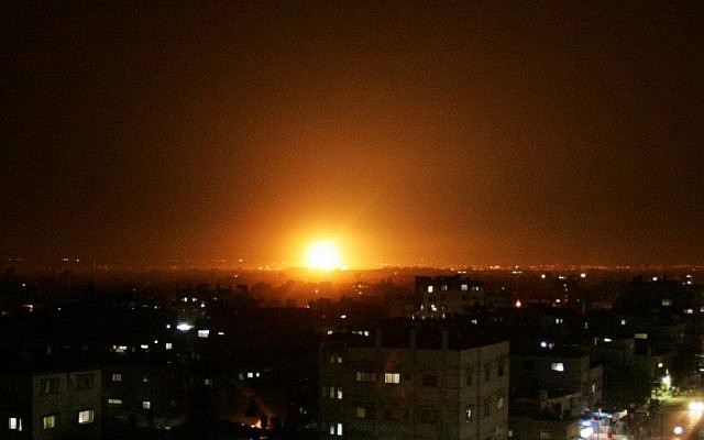 Illustrative: An explosion is seen in the skies over Gaza in a 2012 airstrike (Abed Rahim Khatib / Flash90)