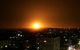 An explosion is seen following an Israeli airstrike in Rafah, in the southern Gaza Strip in 2012 (photo credit: Abed Rahim Khatib/Flash90)