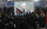Crowds in Ramallah watch the speech of Palestinian President Mahmoud Abbas at the UN, November 29, 2012 (photo credit: Issam Rimawi/Flash90)