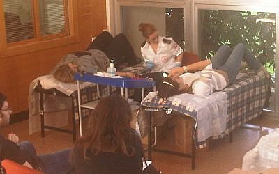 A blood drive at Tel Aviv University, Thursday (photo credit: Aaron Kalman)