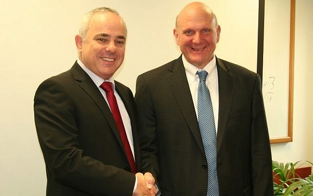 Then-Microsoft CEO Steve Ballmer (left), new Clippers owner, visits Israel in 2012. (Pictured with him is then finance minister Yuval Steinitz (photo credit: courtesy Finance Ministry spokesman) Then-Microsoft CEO Steve Ballmer (left), new Clippers owner, visits Israel in 2012. (Pictured with him is then finance minister Yuval Steinitz (photo credit: courtesy Finance Ministry spokesman)