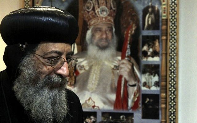 Bishop Tawadros, 60, soon to be Pope Tawadros II after being named the 118th Coptic Pope in the Wadi Natrun Monastery complex northwest of Cairo, Egypt, Sunday, Nov. 4, 2012. (photo credit:/Roger Anis, El Shorouk Newspaper/AP)
