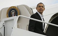 US President Barack Obama boards Air Force One at Andrews Air Force Base in Maryland last month (photo credit: AP/Pablo Martinez Monsivais)