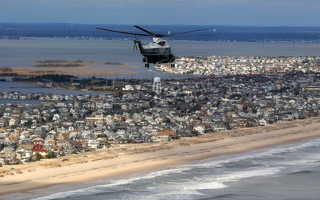 Aerial view of the Jersey Shore. (photo credit: AP/Doug Mills, Pool) Aerial view of the Jersey Shore. (photo credit: AP/Doug Mills, Pool)