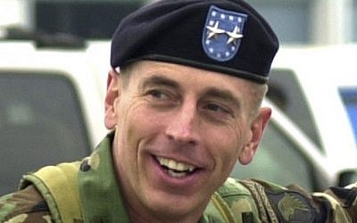 File photo of then-Maj. Gen. David Petraeus at Fort Campbell, Kentucky in May, 2004 (photo credit: AP/Christopher Berkey)